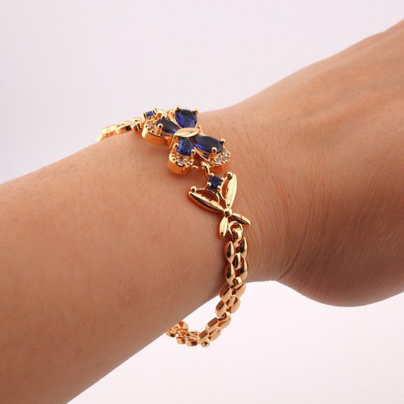 Enchanting Elegance 14kGold Plated Blue Cubic Zirconia Butterfly Linked Bracelet - Picture 10 of 12
